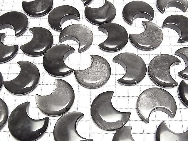Silber Obsidian Mond Motiv 32x28mm 2Stück