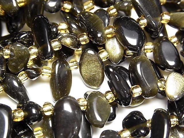 Goldener Obsidian AA++ Nugget oben seitlich gebohrtes Loch 1Strang Perlen (ca. 15 Zoll/36 cm)