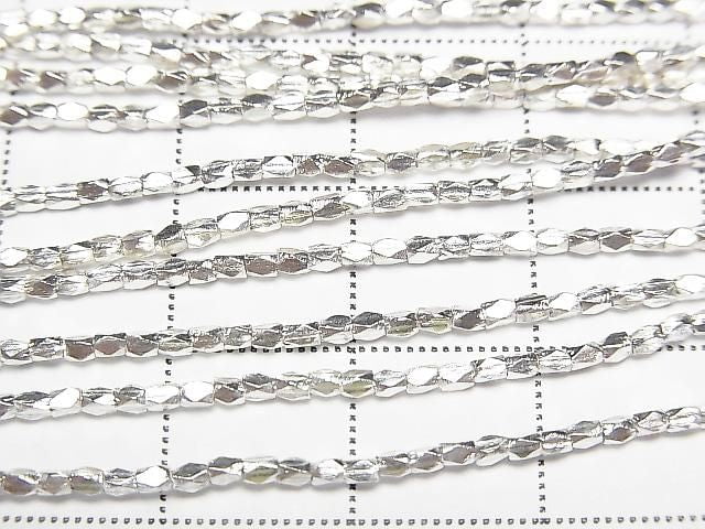 Karen Silver Faceted Tube 2x1x1mm White Silver Half or 1-strand beads (approx. 27 inches/68 cm)