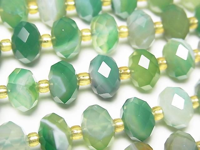 Hochwertig! Grüner Gestreifter Achat Facettiert Knopf Rondelle 9.5x9.5x6.5mm 1Strang Perlen (ca. 15 Zoll/37 cm)