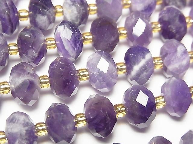 Hochwertig! Gestreifter Amethyst Facettiert Knopf Rondelle 10x10x6.5mm halb oder 1Strang Perlen (ca. 15 Zoll/37 cm)