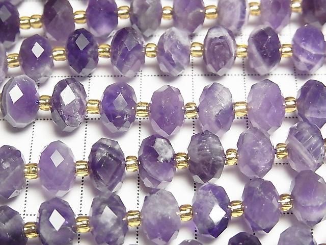 Hochwertig! Gestreifter Amethyst Facettiert Knopf Rondelle 10x10x6.5mm halb oder 1Strang Perlen (ca. 15 Zoll/37 cm)