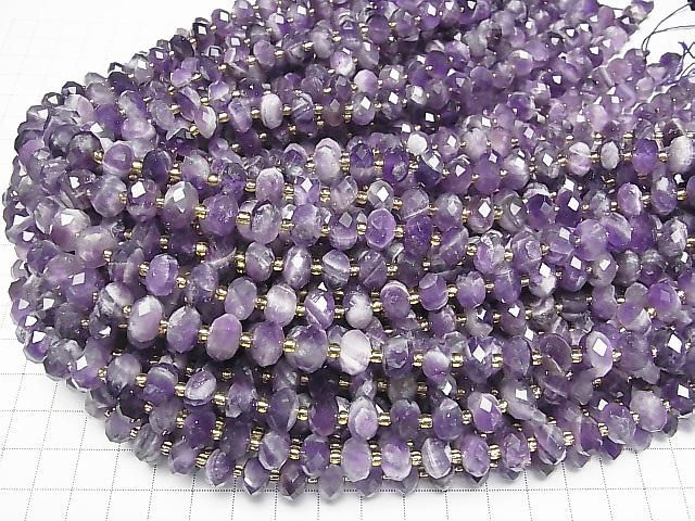 Hochwertig! Gestreifter Amethyst Facettiert Knopf Rondelle 10x10x6.5mm halb oder 1Strang Perlen (ca. 15 Zoll/37 cm)