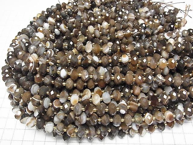 Hochwertig! Brauner Gestreifter Achat Facettiert Knopf Rondelle 9.5x9.5x6.5mm 1Strang Perlen (ca. 15 Zoll/37 cm)