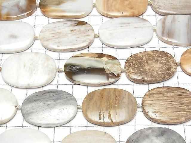 Versteinerte Holz flach oval halb oder 1 Strang Perlen (ca. 13 Zoll/32 cm)