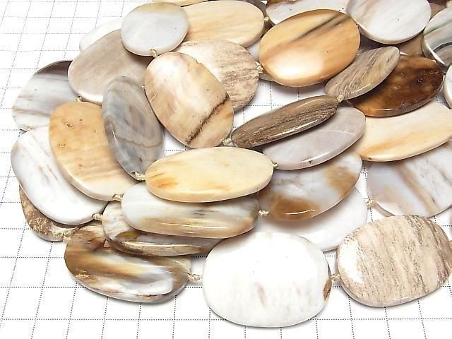Versteinerte Holz flach oval halb oder 1 Strang Perlen (ca. 13 Zoll/32 cm)