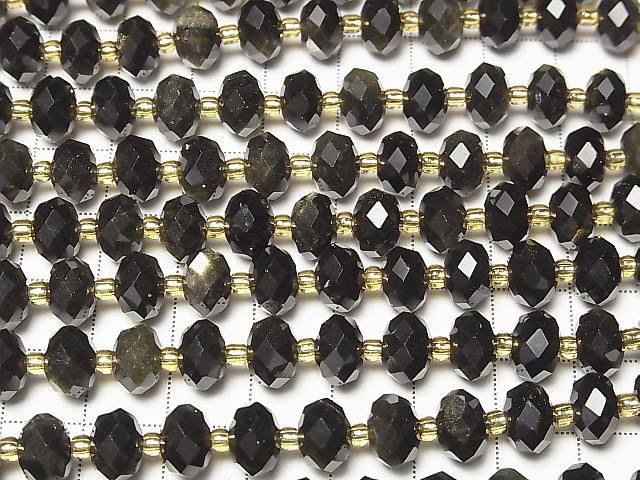 Hochwertig! Goldener Obsidian AAA- facettierte Knopf-Rondelle 9x9x6mm 1strang Perlen (ca. 15 Zoll/36 cm)