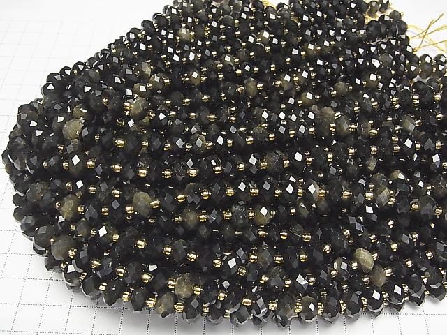 Hochwertig! Goldener Obsidian AAA- facettierte Knopf-Rondelle 9x9x6mm 1strang Perlen (ca. 15 Zoll/36 cm)