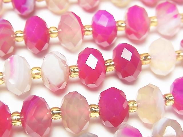 Hochwertig! Rosa Streifen Achat facettierte Knopf-Rondelle 10x10x6.5mm 1strang Perlen (ca. 15 Zoll/37 cm)