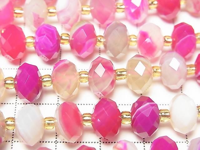 Hochwertig! Rosa Streifen Achat facettierte Knopf-Rondelle 10x10x6.5mm 1strang Perlen (ca. 15 Zoll/37 cm)