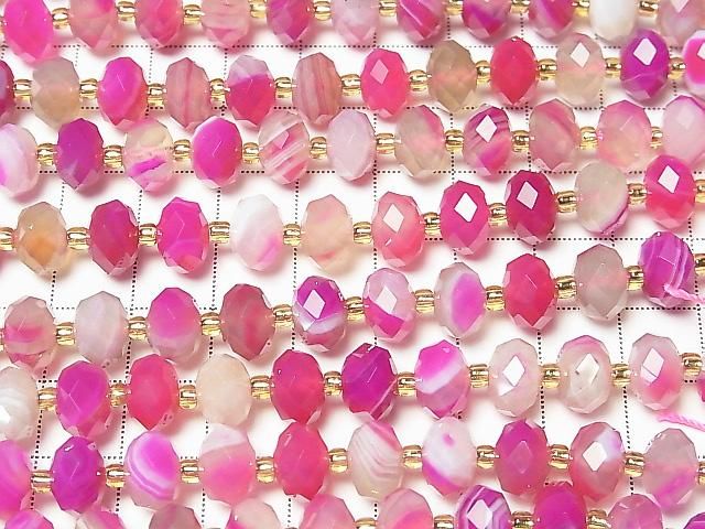 Hochwertig! Rosa Streifen Achat facettierte Knopf-Rondelle 10x10x6.5mm 1strang Perlen (ca. 15 Zoll/37 cm)