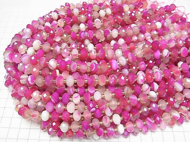 Hochwertig! Rosa Streifen Achat facettierte Knopf-Rondelle 10x10x6.5mm 1strang Perlen (ca. 15 Zoll/37 cm)