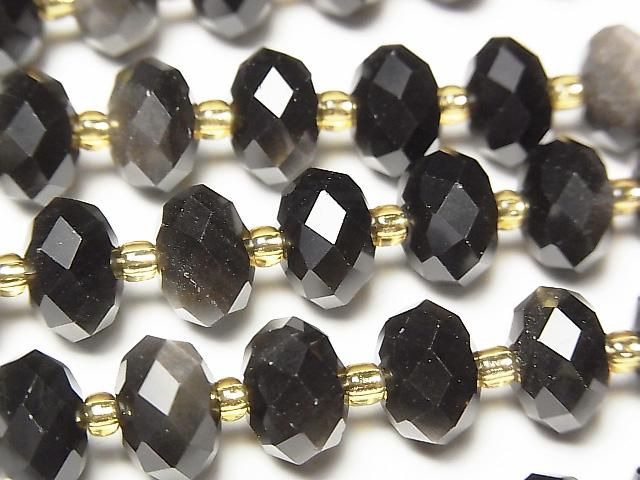 Hochwertig! Silberner Obsidian AAA facettierte Knopf-Rondelle 10x10x6.5mm 1strang Perlen (ca. 15 Zoll/36 cm)