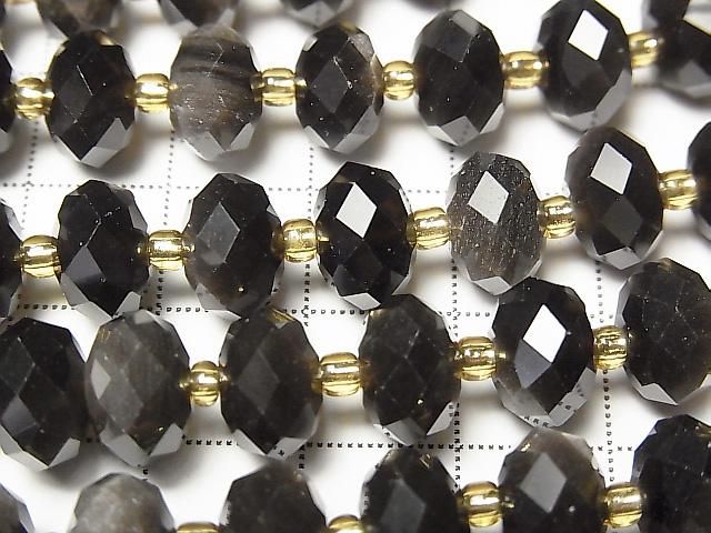 Hochwertig! Silberner Obsidian AAA facettierte Knopf-Rondelle 10x10x6.5mm 1strang Perlen (ca. 15 Zoll/36 cm)