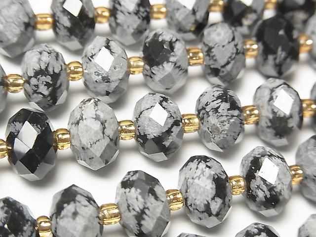 Hochwertig! Schneeflocken-Obsidian facettierte Knopf-Rondelle 10x10x6.5mm halb oder 1strang Perlen (ca. 15 Zoll/36 cm)