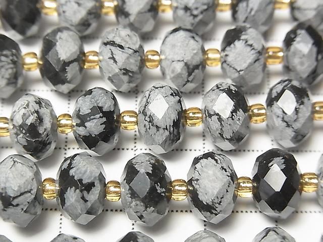 Hochwertig! Schneeflocken-Obsidian facettierte Knopf-Rondelle 10x10x6.5mm halb oder 1strang Perlen (ca. 15 Zoll/36 cm)