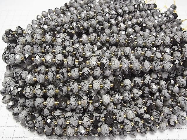 Hochwertig! Schneeflocken-Obsidian facettierte Knopf-Rondelle 10x10x6.5mm halb oder 1strang Perlen (ca. 15 Zoll/36 cm)
