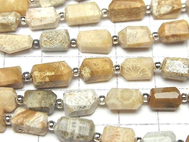 Fossilkoralle facettierter Nugget 1 Strang Perlen (ca. 7 Zoll/18 cm)