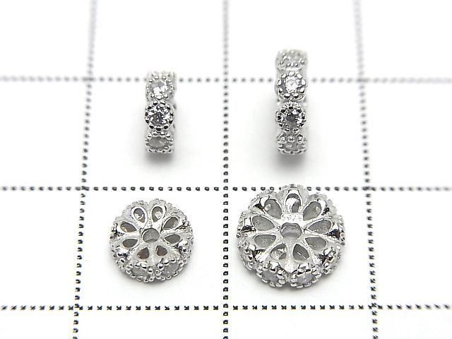 Silver925 Rondelle 6mm,8mm(with CZ) Rhodium Plated 2pcs