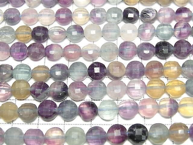 Hochwertig! Multicolor Fluorit AA++ facettierte Münze 8x8x6 mm 1 Strang Perlen (ca. 36 cm)
