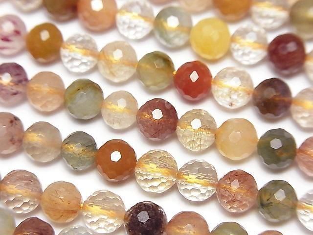 High Quality! Multicolor Rutilated Quartz AA++ 128 Faceted Round 6mm 1strand Beads (approx. 15 inches/38 cm)