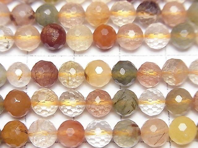 High Quality! Multicolor Rutilated Quartz AA++ 128 Faceted Round 6mm 1strand Beads (approx. 15 inches/38 cm)