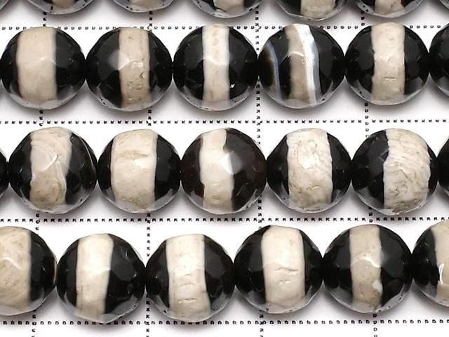 Line Carved Black Agate Faceted Round 8mm 1strand beads (approx. 14 inches/35 cm)