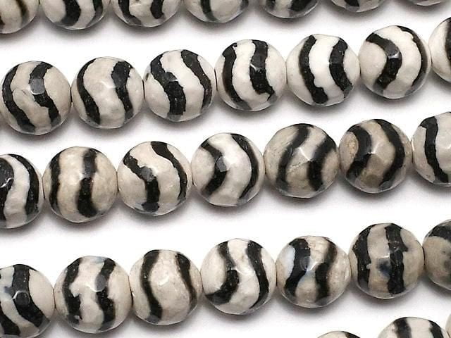 Black Line Carved Agate Faceted Round 8mm 1strand beads (approx. 14 inches/35 cm)