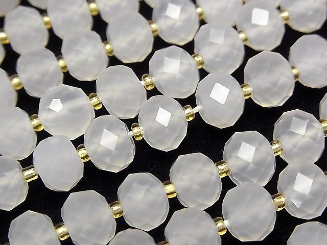 Hochwertig! Weißer Chalcedon Facettierte Knopf Rondelle 8x8x6mm 1strang Perlen (ca. 15 Zoll/36 cm)