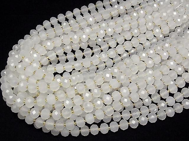 Hochwertig! Weißer Chalcedon Facettierte Knopf Rondelle 8x8x6mm 1strang Perlen (ca. 15 Zoll/36 cm)