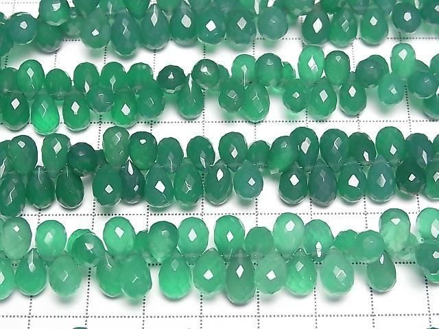 高品質綠瑪瑙 AAA 刻面水滴形串珠半串或一串(約 6 吋/16 公分)