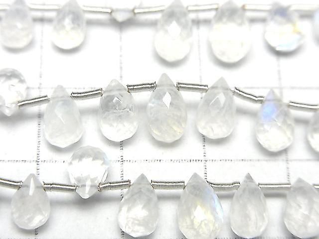 Hochwertiger Regenbogen-Mondstein AAA- Tropfen Facettierte Briolette Halbe oder 1 Strang Perlen (ca. 7 Zoll/18 cm)