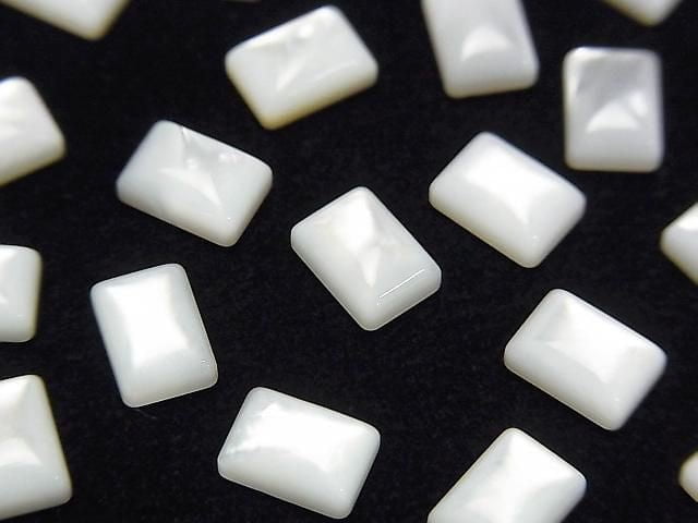 Hochwertige weiße Schale (Silberlippen-Auster) AAA Rechteck-Cabochon 7x5mm 4 Stück