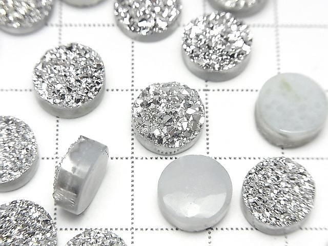 Druzy Achat Rund Cabochon 10x10mm Silberbeschichtet 3 Stück