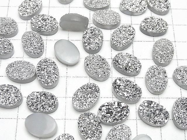 Druzy Achat Oval Cabochon 14x10mm Silberplattiert 2 Stück