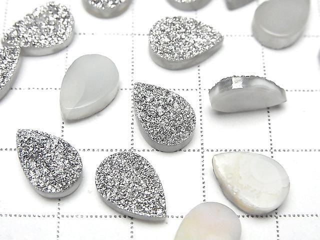 Druzy Achat Birnenform Cabochon 12x8mm Silberbeschichtet 3 Stück