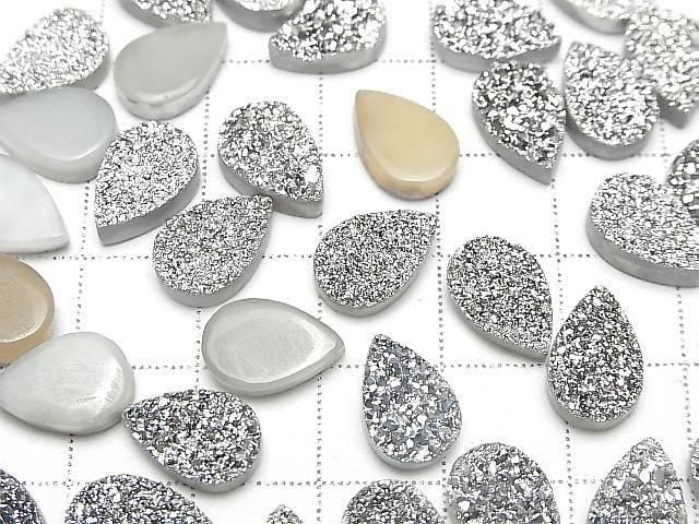 Druzy Achat Birnenform Cabochon 12x8mm Silberbeschichtet 3 Stück