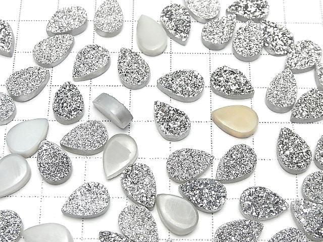 Druzy Achat Birnenform Cabochon 12x8mm Silberbeschichtet 3 Stück