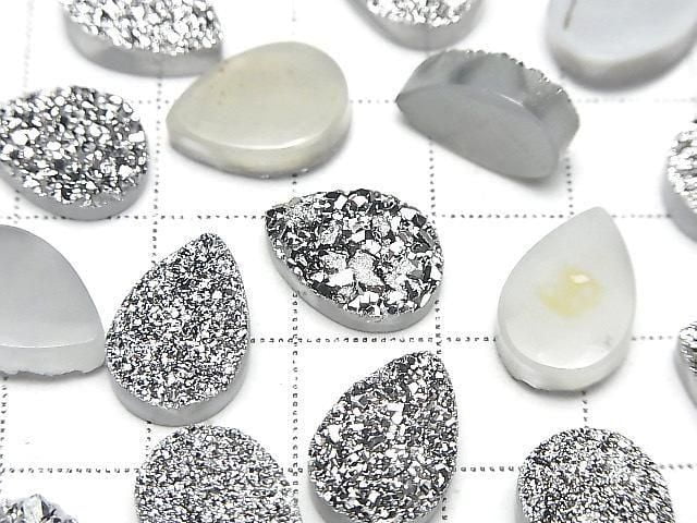 Druzy Achat Birnenform Cabochon 14x10mm Silberbeschichtet 2 Stück