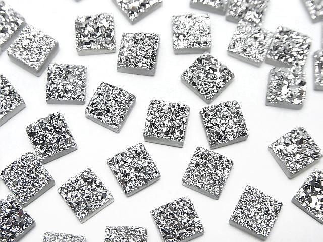 Druzy Achat Quadrat Cabochon 6x6mm Silberbeschichtet 5 Stück