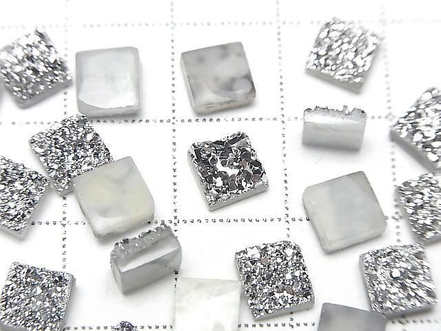 Druzy Achat Quadrat Cabochon 6x6mm Silberbeschichtet 5 Stück