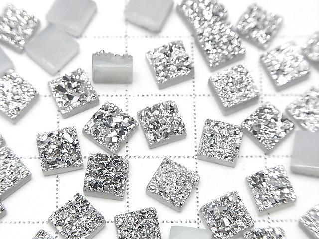 Druzy Achat Quadrat Cabochon 6x6mm Silberbeschichtet 5 Stück