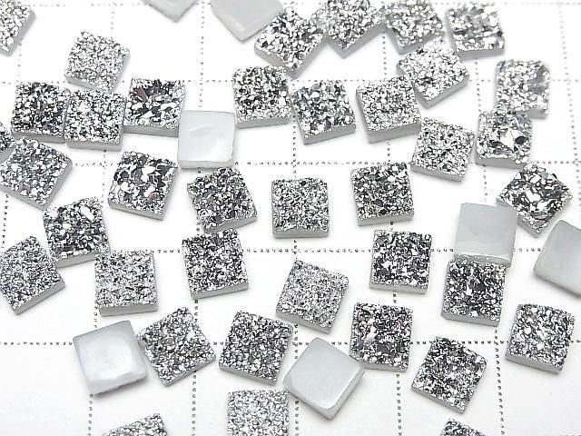 Druzy Achat Quadrat Cabochon 6x6mm Silberbeschichtet 5 Stück