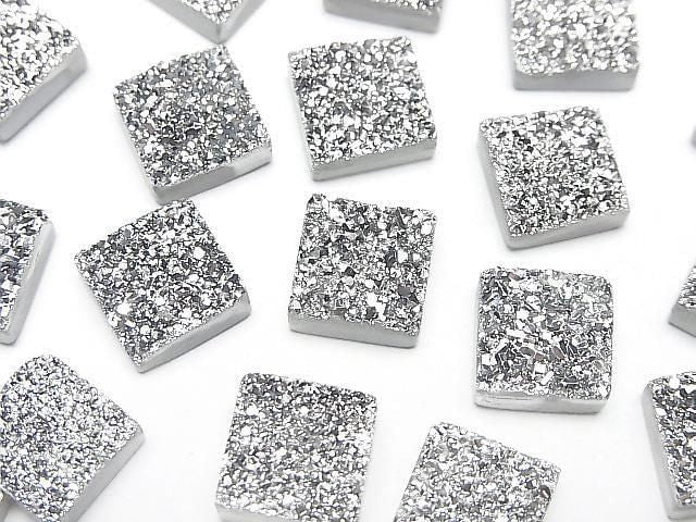 Druzy-Achat Quadrat Cabochon 10x10mm Silber beschichtet 2 Stück