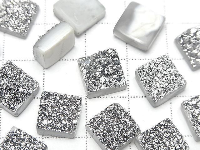 Druzy-Achat Quadrat Cabochon 10x10mm Silber beschichtet 2 Stück