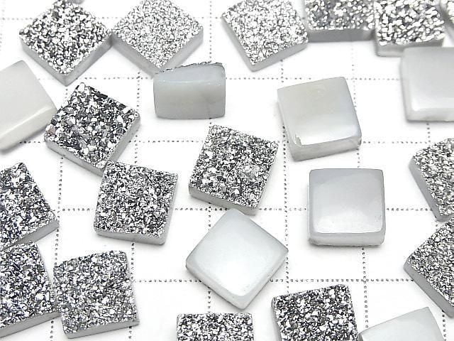 Druzy-Achat Quadrat Cabochon 10x10mm Silber beschichtet 2 Stück