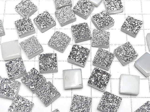 Druzy-Achat Quadrat Cabochon 10x10mm Silber beschichtet 2 Stück