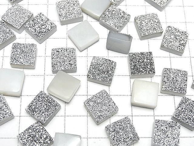 Druzy-Achat Quadrat Cabochon 12x12mm Silber beschichtet 1 Stück
