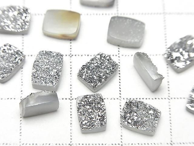 Druzy-Achat Rechteck Cabochon 8x6mm Silber plattiert 5 Stück