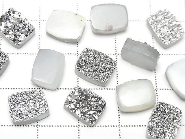 Druzy-Achat Rechteck Cabochon 10x8mm Silber plattiert 3 Stück